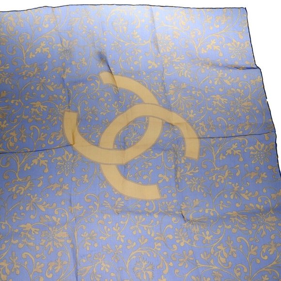 CHANEL CC Logo XL JUMBO Scarf Handkerchief 100% Silk Blue Accessory 61RJ342 - Picture 12 of 15